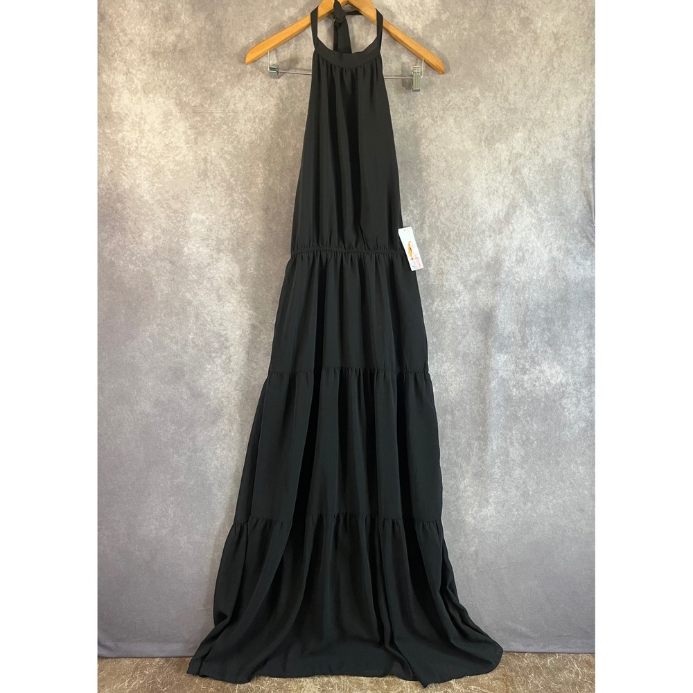 Pretty Little Garden Maxi Dress Women S Black Halter Tiered Open Back Sleeveless